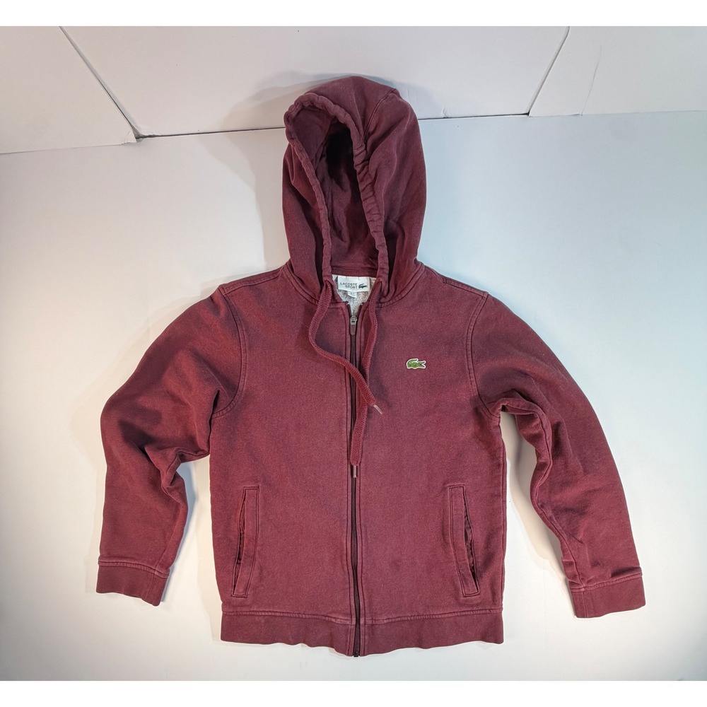 Lacoste Sport Mens Full Zip Hoodie Burgundy Maroon Fleece Sweatshirt Size Small